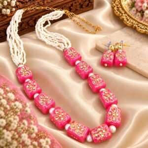 Pink Royal Pearl Necklace Set with Matching Earrings