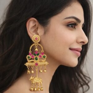 Royal Peacock-Inspired Gold-Tone Dangler Earrings