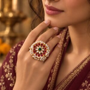 Royal Ruby & Emerald Kundan Pearl Ring