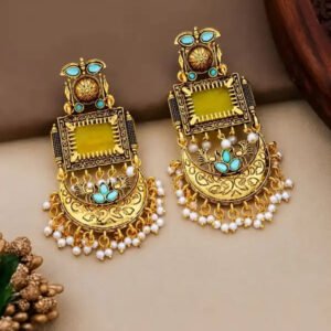 Antique Gold-Tone Turquoise & Pearl Statement Earrings